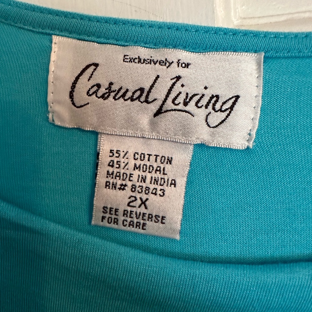 Casual Living Turquoise Short Sleeve Tee Size 2X - Picture 3 of 6